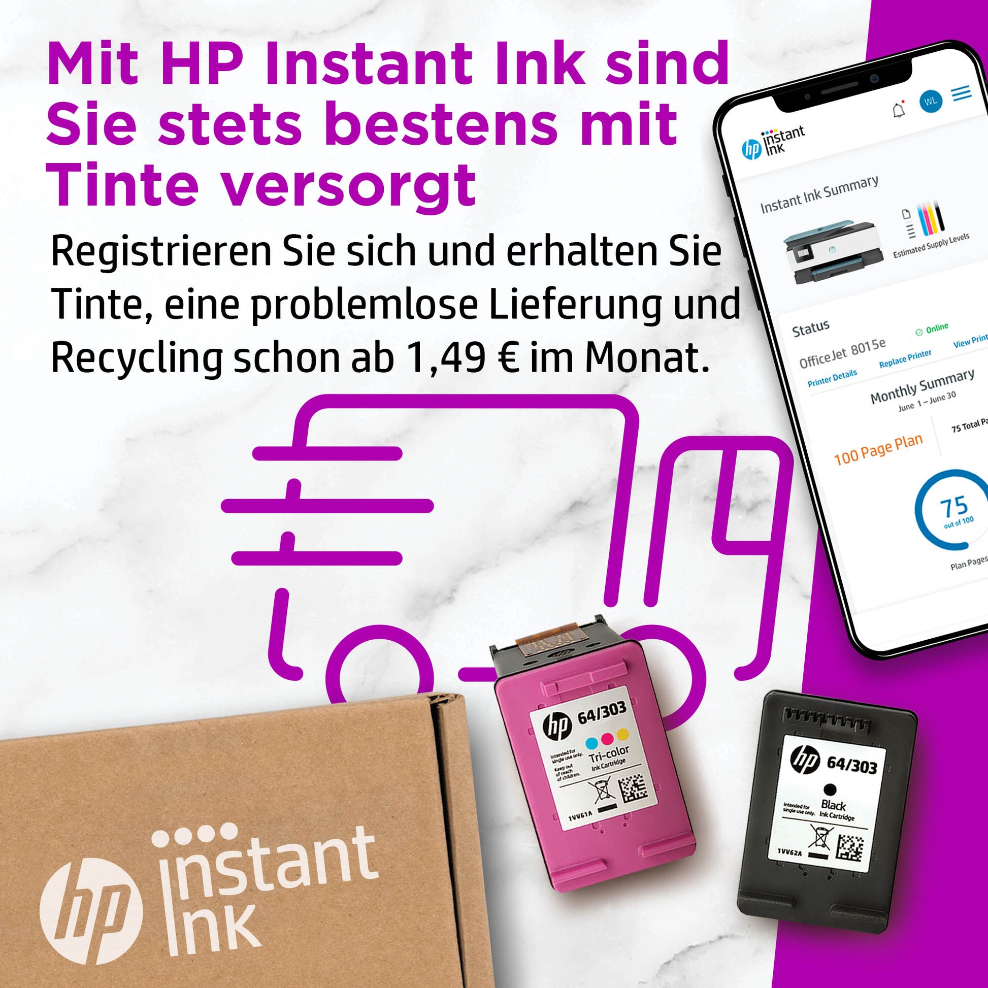 HP OfficeJet 8015e – Farbtintenstrahl-Multifunktionsdrucker, A4, 3-in-1, Duplex, ADF, WLAN, AirPrint, Mopria