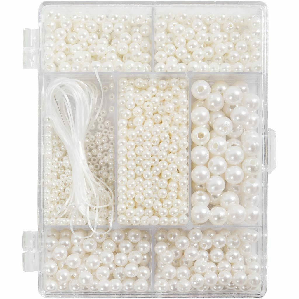 Creativ Company Perlenset, Wachsperlen – Weiss, Perleffekt – 1200 Stk.