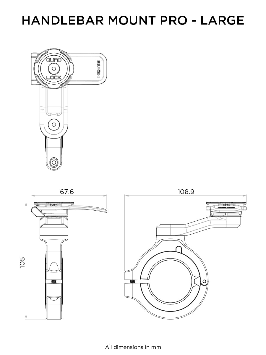 Quad Lock Motorrad-Halterung, Klemmhalterung, 360° – für Quad Lock Cases – Schwarz, Aluminium