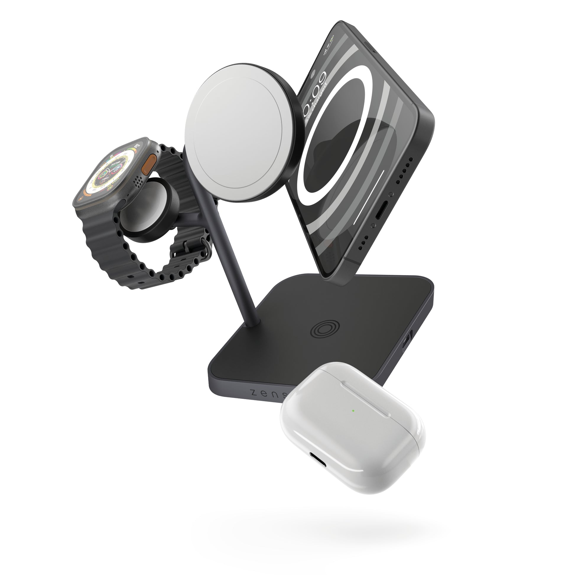 ZENS Ladestation (EU/UK/US) – 43 W, 1× USB-C, Qi, MagSafe, kabellos – für Kopfhörer, Smartphone, Smartwatch