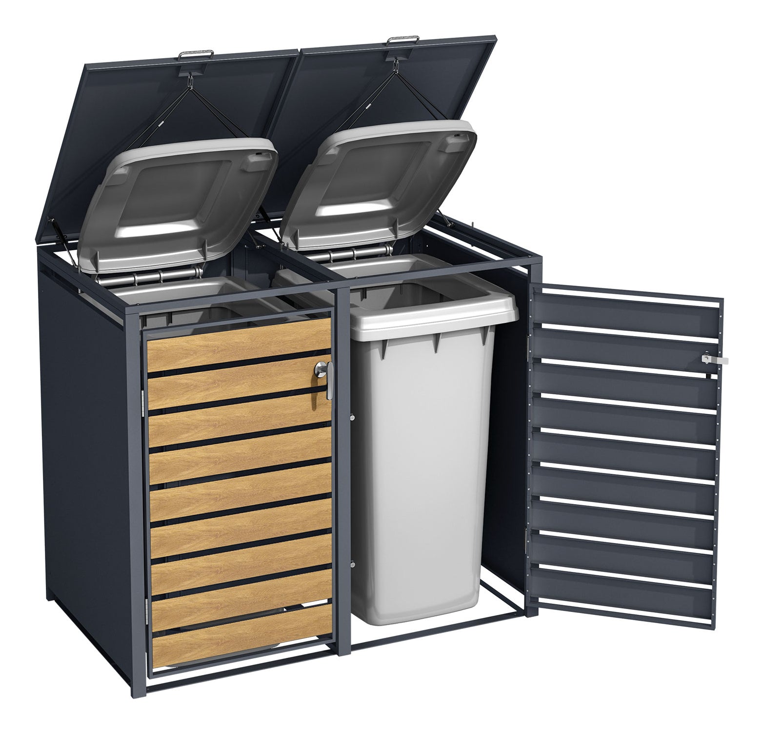 Phoenix Safe Co. Müllcontainer GB2213AWK – Stahl, rechteckig – Anthrazit/Eichenholzoptik – vandalensicher