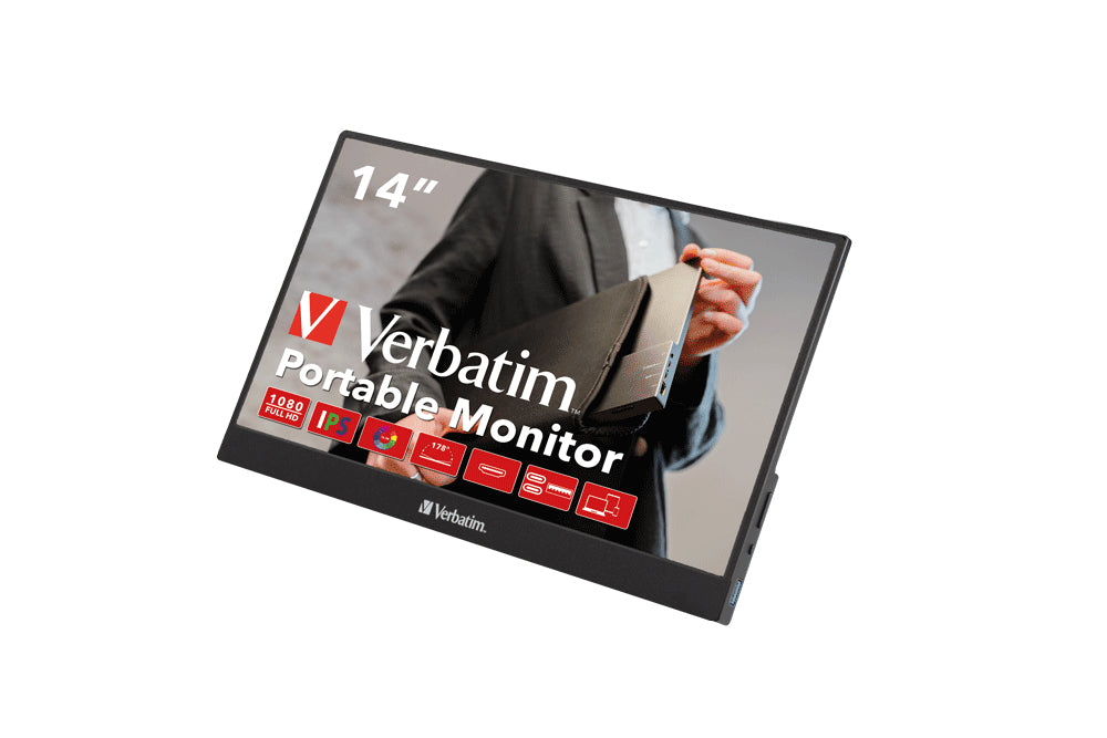 Verbatim Portabler Monitor, 14", 1920 × 1080 (Full HD), IPS, 60 Hz, 220 cd/m², Lautsprecher, Schwarz