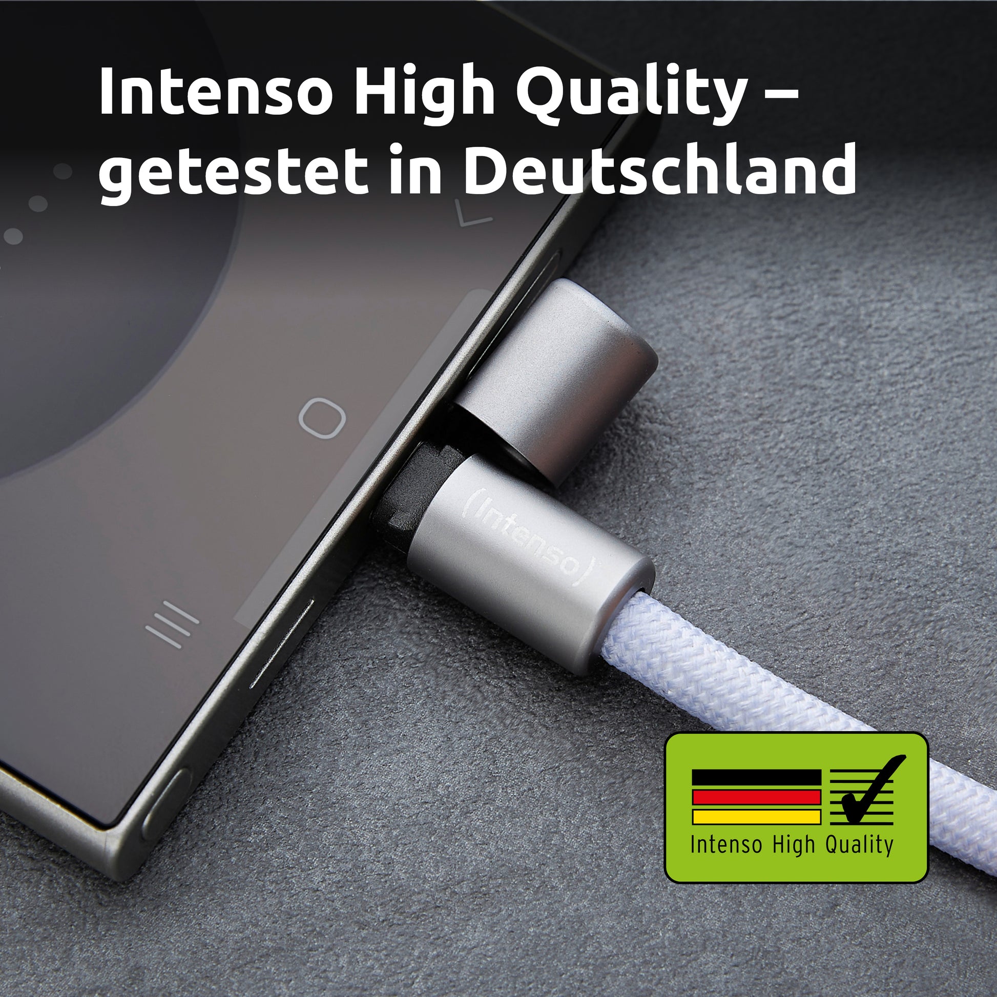 Intenso Kabel – USB-C auf USB-C 1,65 m, PD 60 W, geflochten, Schlüsselanhänger, violett – für USB-C Geräte