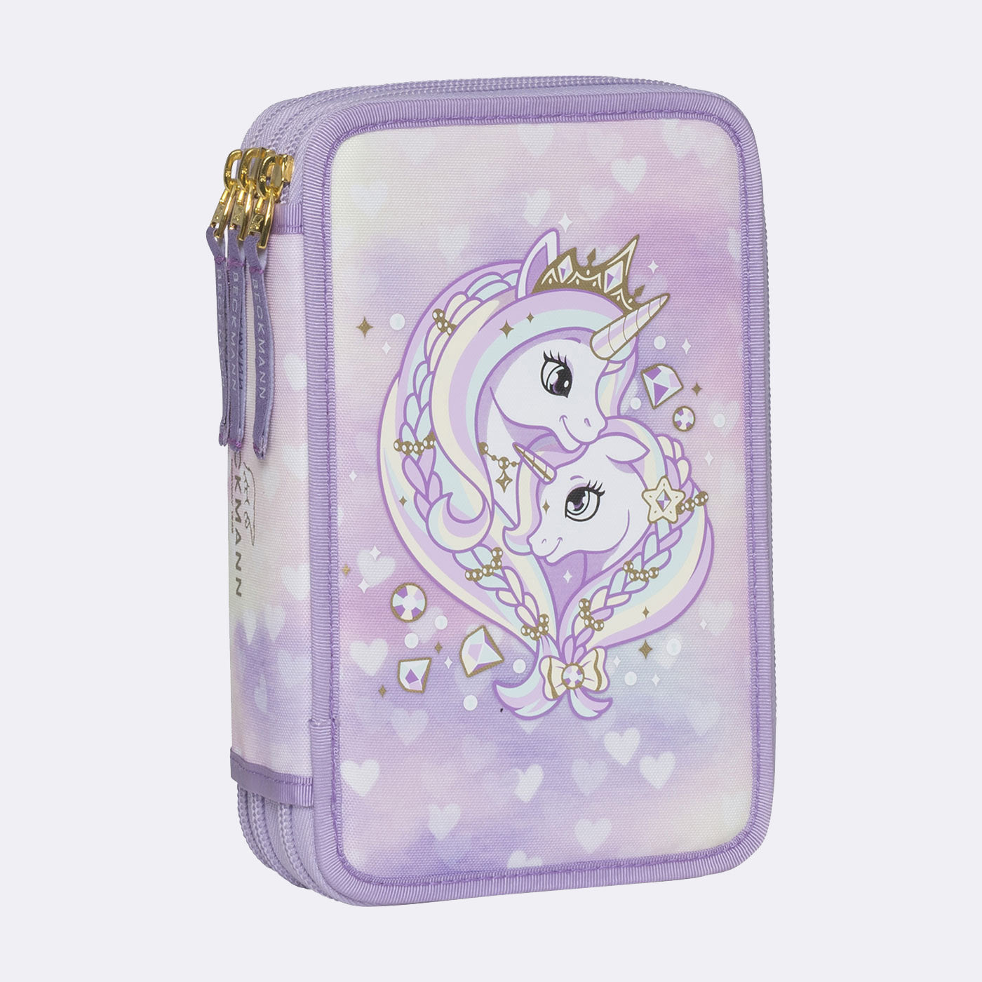 Beckmann Classic 1st Etui Triple, gefüllt – Unicorn Princess Purple – Kunststoff – 13 × 20,5 × 7 cm