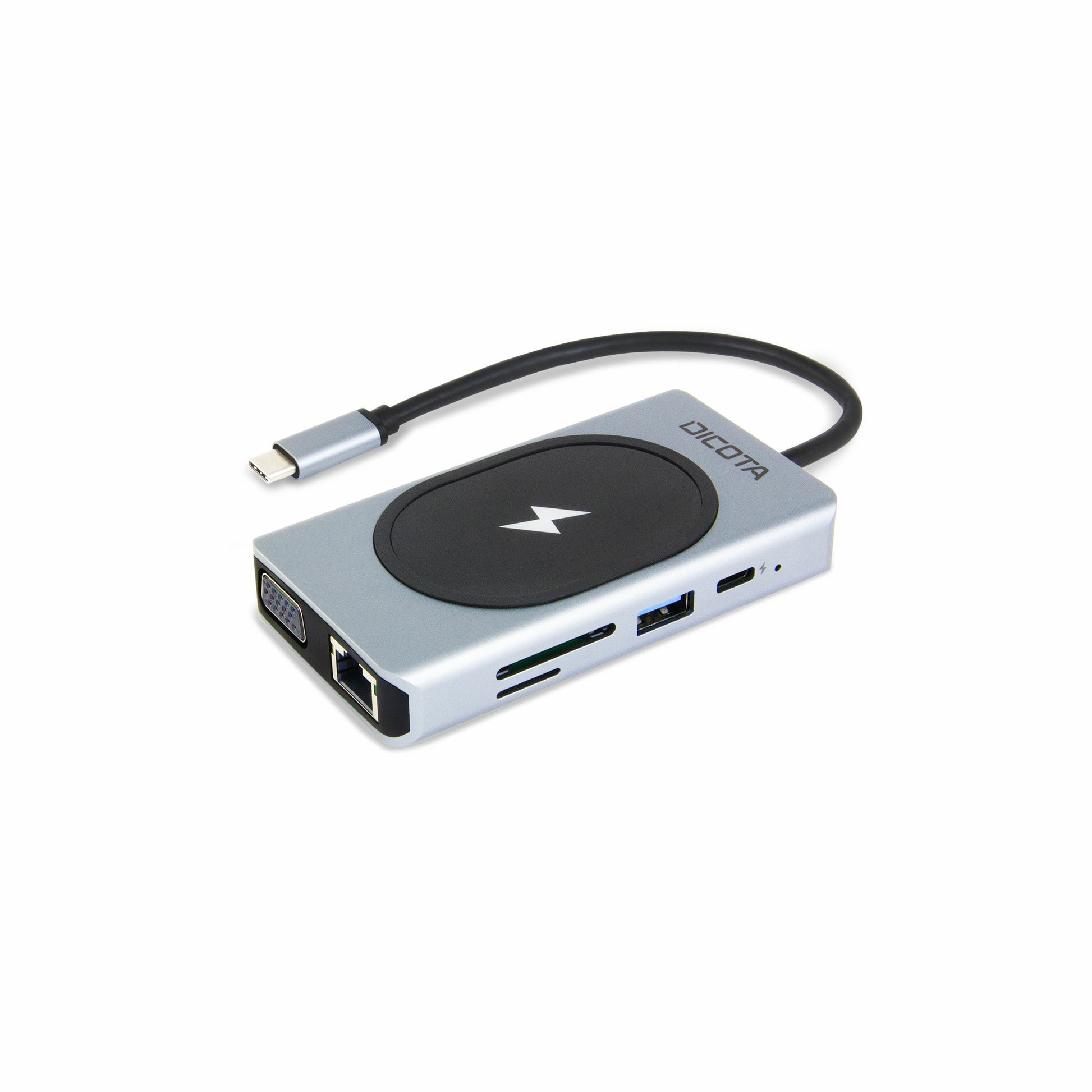 DICOTA D32059 Multiport-Adapter – USB-C, 1× HDMI, 1× VGA, 3× USB-A, 100 W PD, GbE, SD/microSD, für Windows/Mac