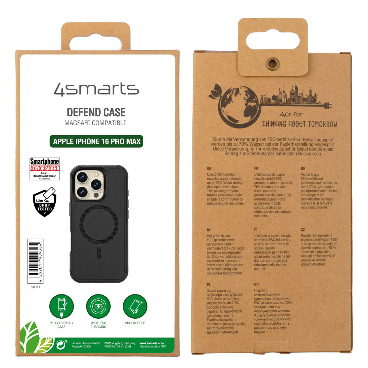 4smarts Defend – Backcover – für Apple iPhone 16 Pro Max – MagSafe, PC+TPU, schwarz, bis 1,2 m sturzsicher