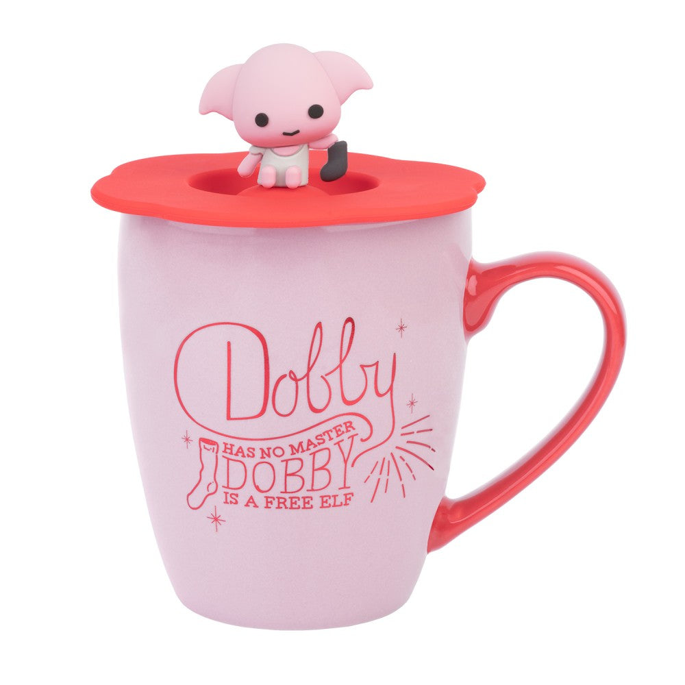 Grupo Erik Harry Potter Dobby Tasse – 350 ml, Ø 8,5 cm, Keramik/Silikon, Pink, mit Deckel