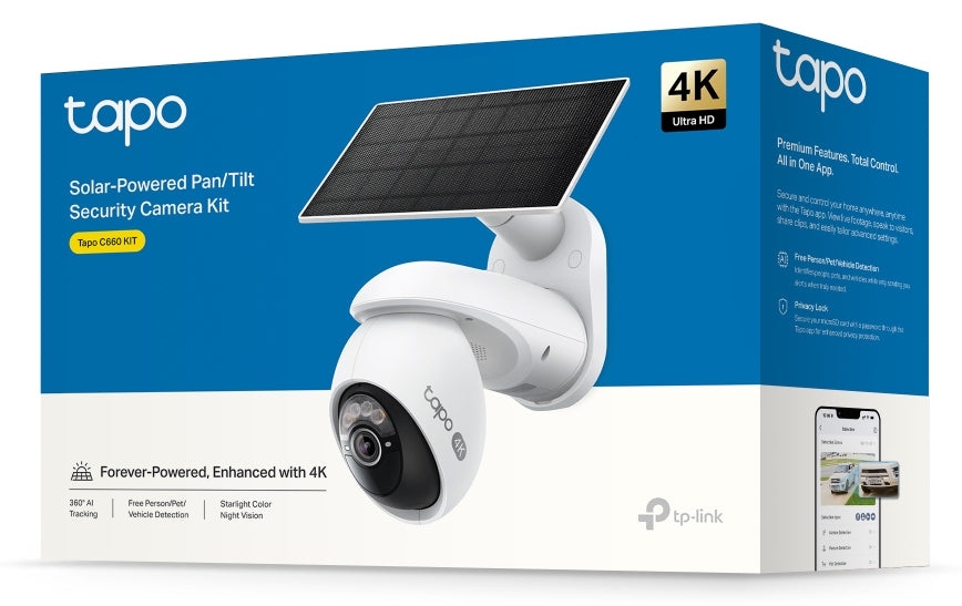 TP-Link Tapo C660 Solar Netzwerkkamera Kit – 4K, 8 MP, IP65, für Amazon Alexa, Weiss