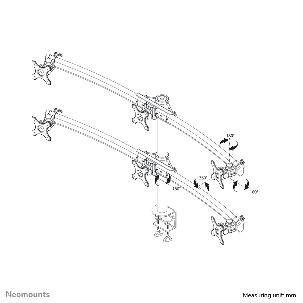 Neomounts Monitorarm, 6 Monitore, Tischklemme, bis 27", höhenverstellbar, neigen/drehen/rotieren, schwarz