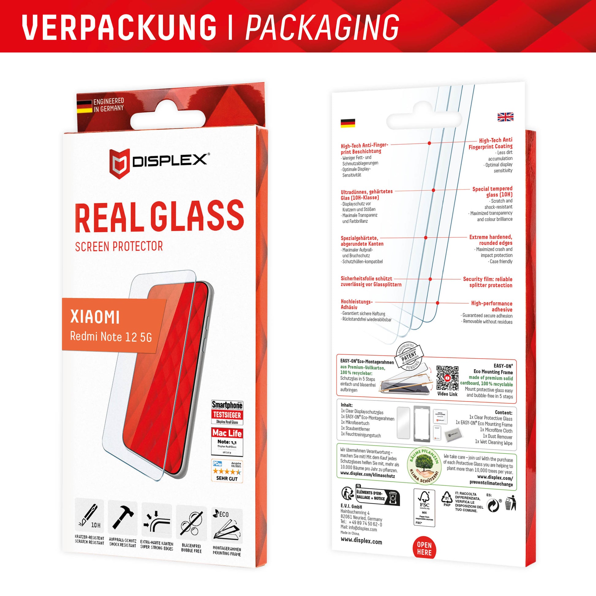EVI Displex Real Glass – Xiaomi Redmi Note 12 5G, kratzresistent