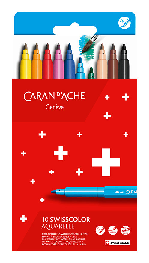 Caran d-Ache Caran d'Ache – Filzstifte, Strichbreite 2,8 mm, auswaschbar, 10 Farben