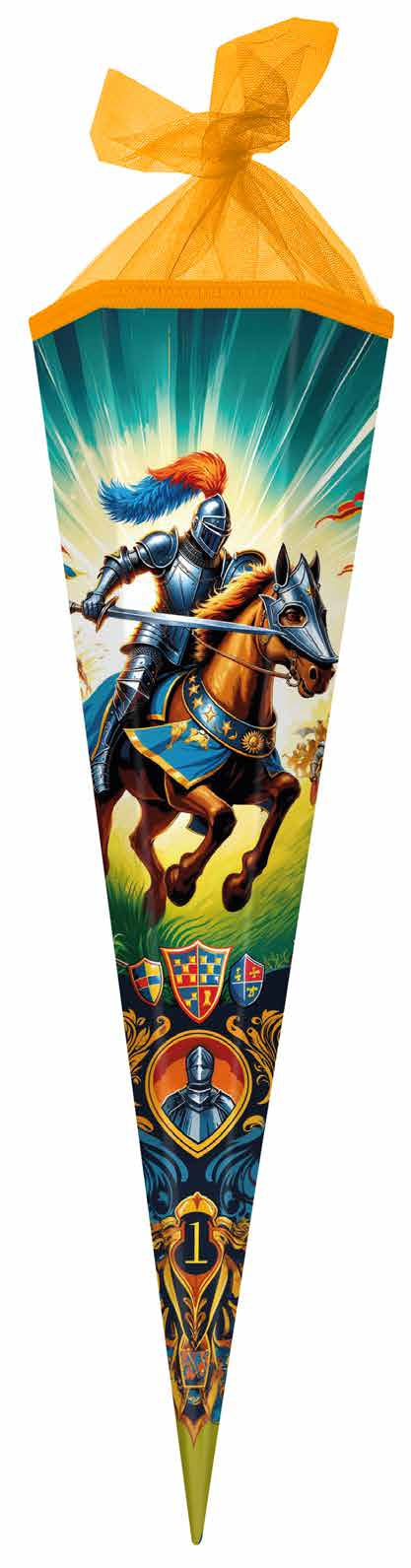 Goldbuch Schultüte ohne Inhalt – Ritterhelden – 70 cm, rund, Karton, Gelb, Klebeband