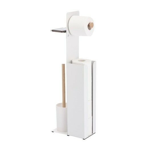 Spirella WC-Garnitur Yoni – Bambus/Stahl, Weiss, inkl. Papierreserve, 12 × 22 × 67 cm
