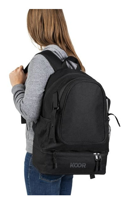 KOOR Sportrucksack F02643 – 30 l, mit Ballnetz, 600D Polyester – Schwarz, 435 × 235 × 310 mm