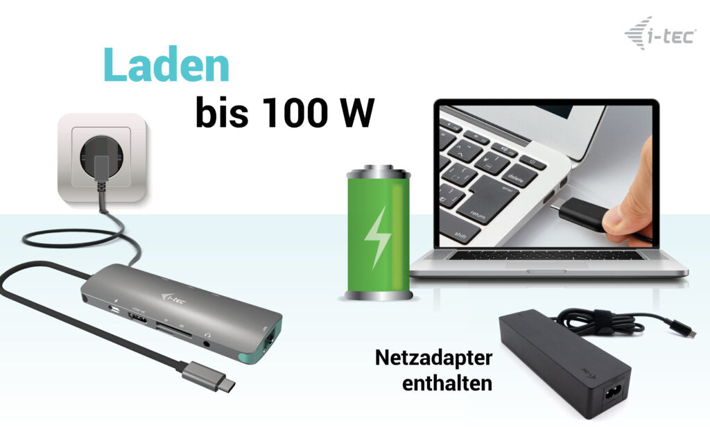 i-tec MetalNanoDock Dockingstation – USB-C, HDMI, 3× USB-A, 100 W PD, GbE, für Windows/Mac/ChromeOS