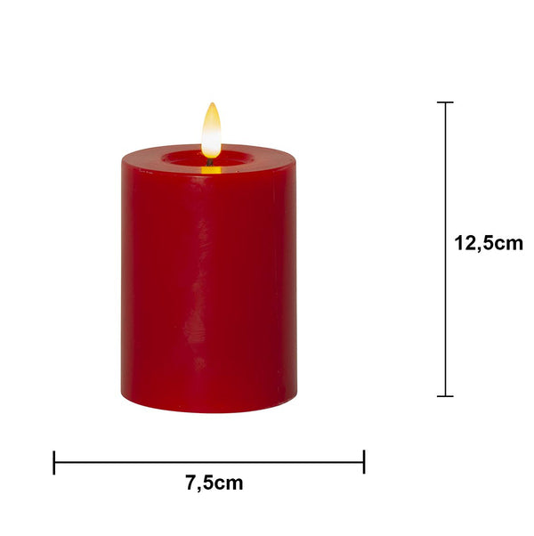 Star Trading LED-Säulenkerze Flow – Ø 7,5 × 12,5 cm, warmweiss, rot, Timer, batteriebetrieben
