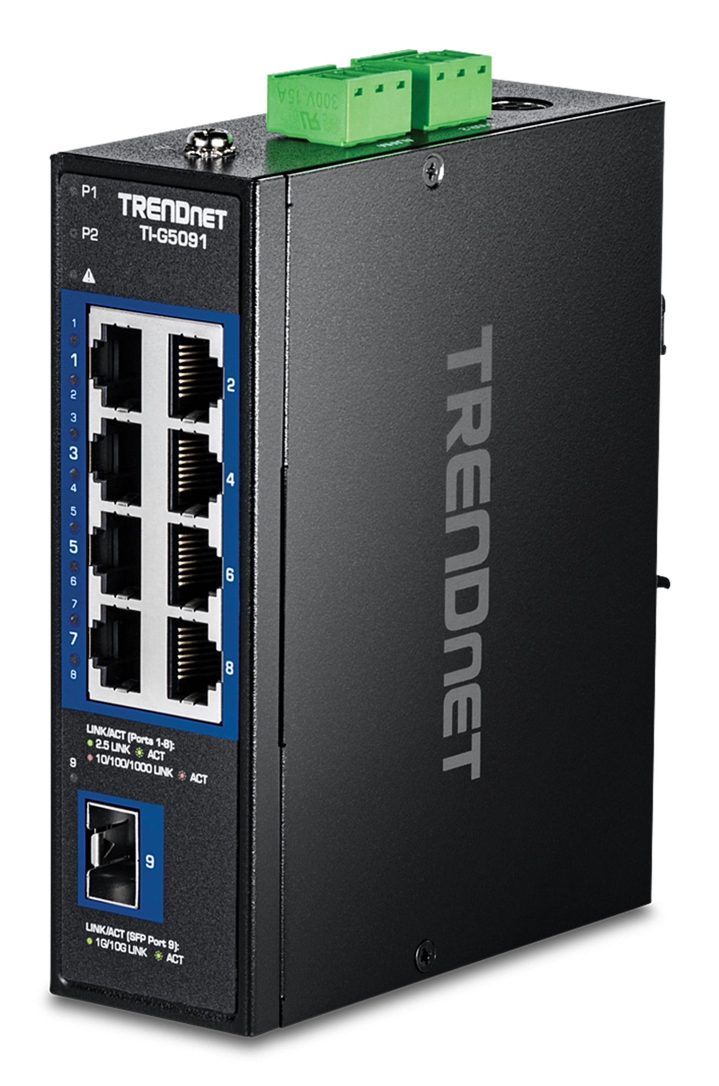 TRENDnet TI-G5091 – Unmanaged Industrial Switch – 8× 2,5G, 1× SFP+ (10G), Hutschiene, IP50