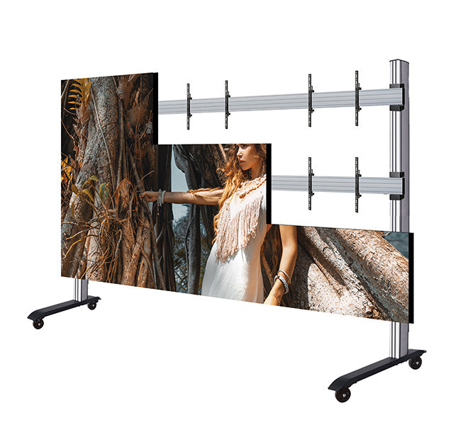 B-Tech TV-Wagen – bis 54" – VESA 600×400 – Höhenverstellbar, für 9 Displays – Schwarz/Silber