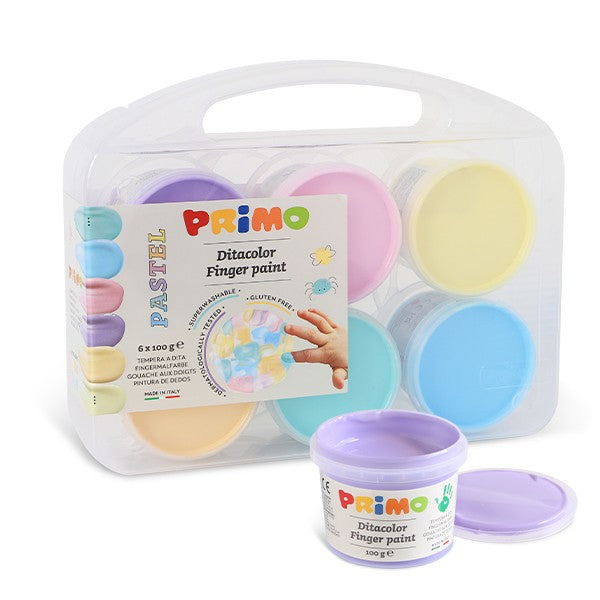 Primo Fingerfarben Pastell – 6 Farben (6×100 g) – für Papier, Holz, Glas
