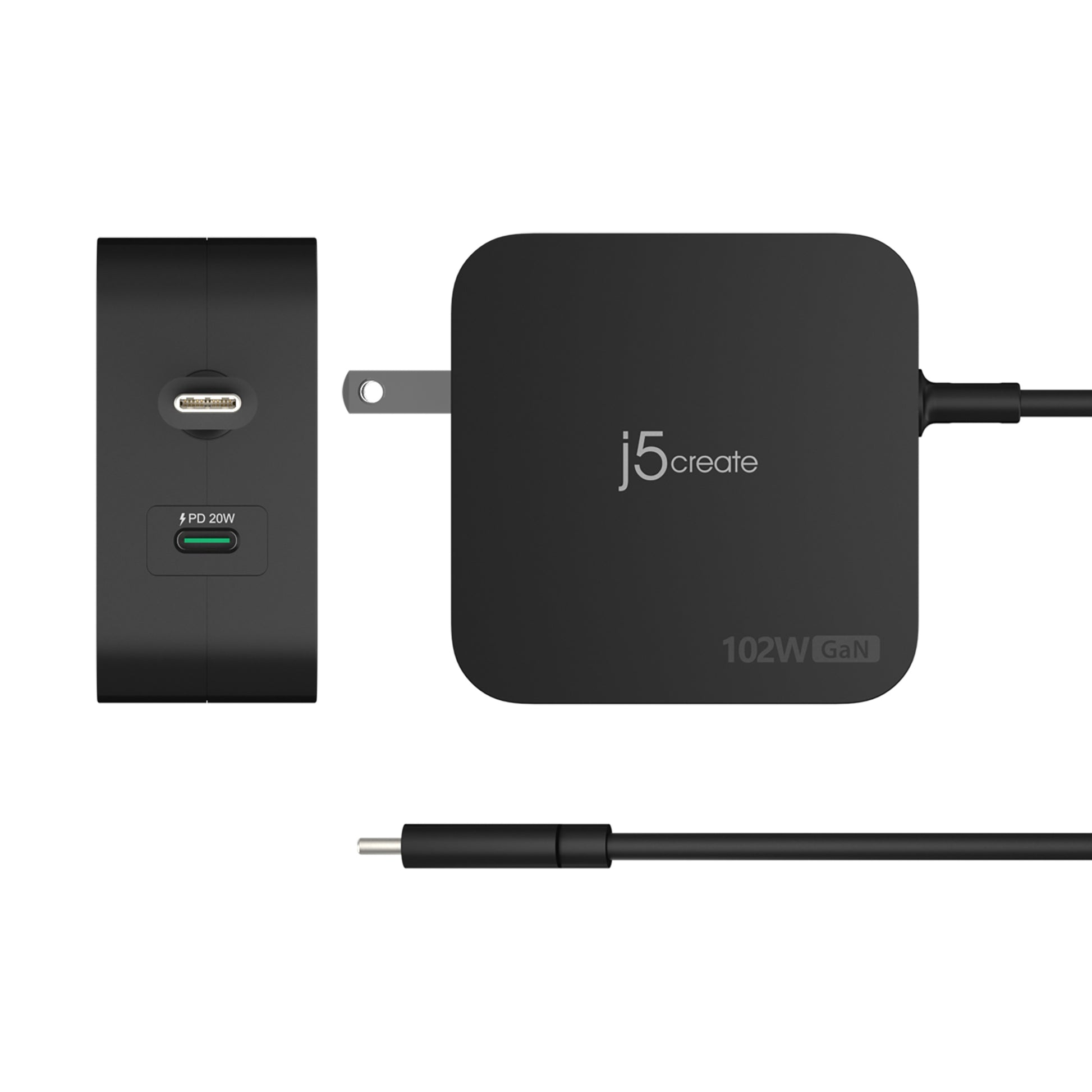 j5create Ladegerät – 102 W, 2× USB-C, PD, GaN