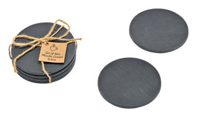 G. Wurm Untersetzer – 4er Set, Ø 10,0 cm, H 4,0 cm, Schiefer, Schwarz