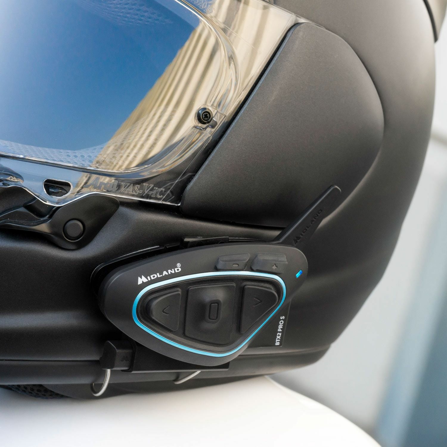 Midland BTX2 Pro S Lautsprechertelefon – Bluetooth – IPX6, für Motorrad – Schwarz/Blau