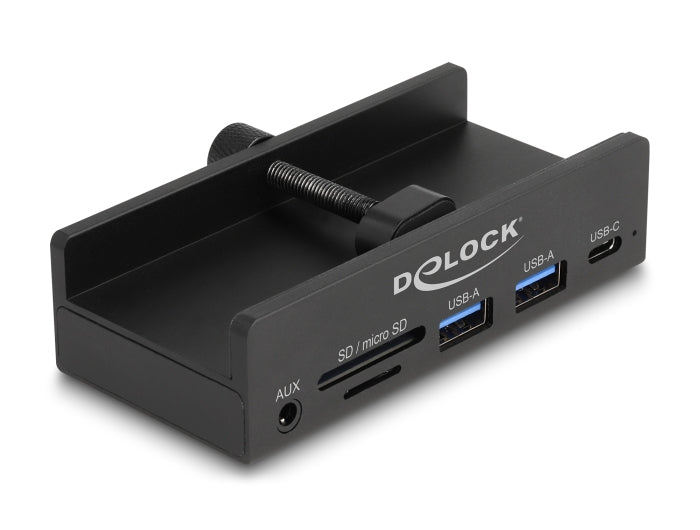 DeLOCK 64285 USB-Hub – USB-A, 2× USB-A, 1× USB-C, SD/microSD, 3,5 mm Audio, für Windows/Mac/Linux
