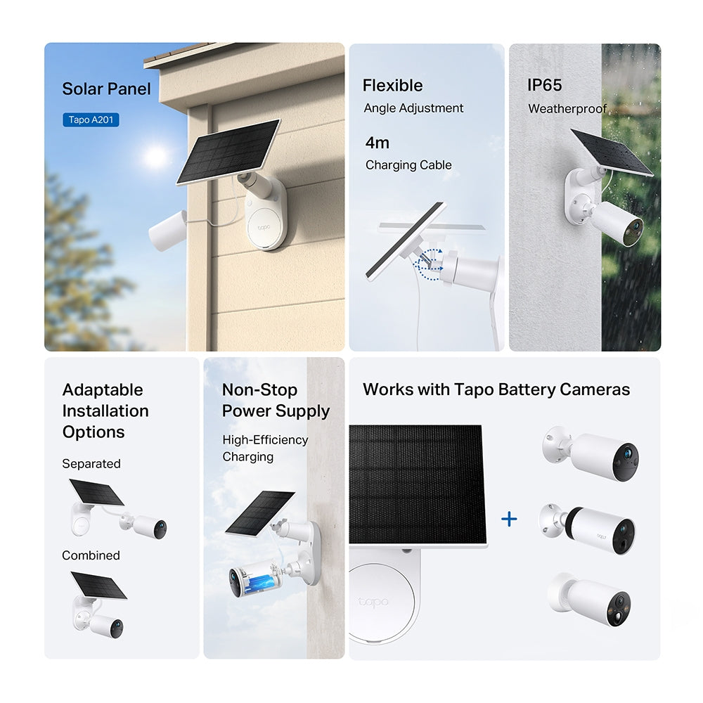 TP-Link Tapo A201 Solarpanel – 2,5 W, 5,2 V, USB, IP65 – für Tapo C400, C410, C420 und andere