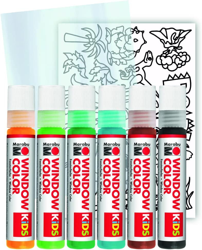 Marabu Window Color Fenstermalfarbe – Mehrfarbig, Transparent – 6×25 ml (150 ml) – für Folie, Glas, Kachel