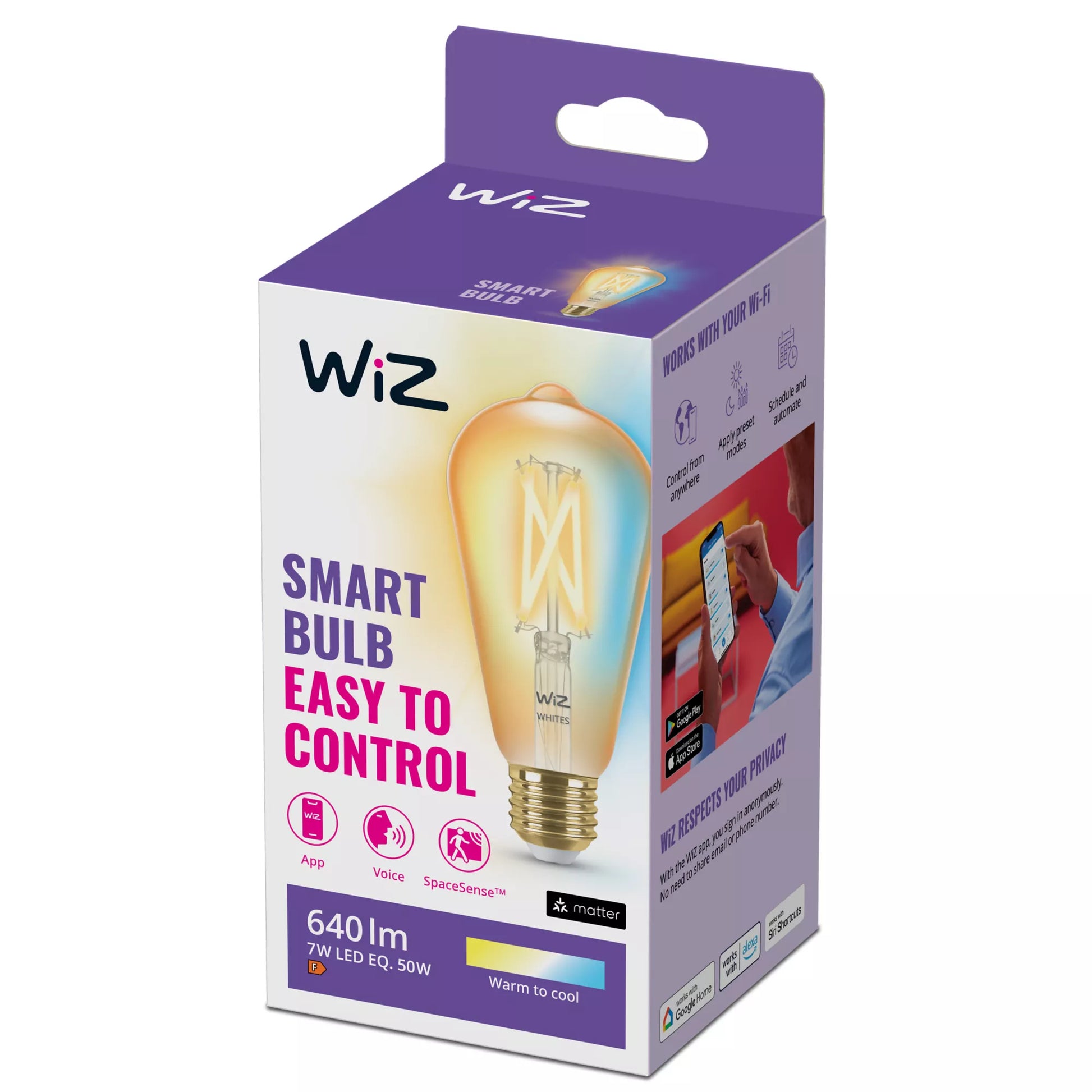 WiZ Smart-Leuchtmittel E27 ST64 – 640 lm, 2000–5000 K, WLAN/App, dimmbar – Gold