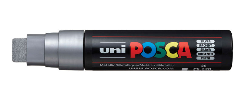Uni-Ball POSCA PC-17K Paint Marker Metallic – Keilspitze 15 mm – Silber – für Glas, Metall und Kunststoff
