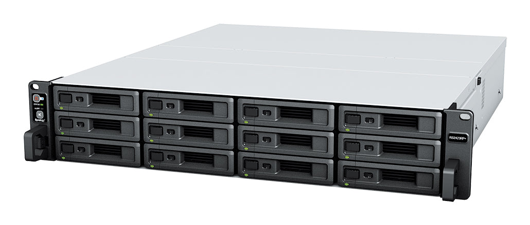 Synology RS2423RP+ – 12-Bay Rack 2U NAS – AMD Ryzen V1780B, 8 GB RAM, 10GbE, DSM, redundantes Netzteil