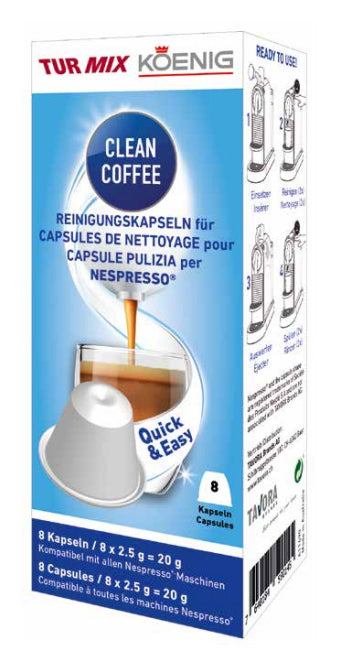 KOENIG Clean Coffee Entkalker für Kaffeemaschinen – für Nespresso – Pulver, Box – 20 g – 8 Stk.