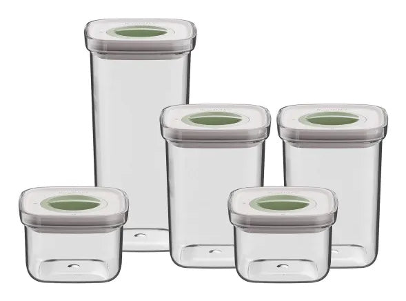 BergHOFF Vorratsdose 4,4 l, Kunststoff (SAN), transparent/grün, 5-teilig