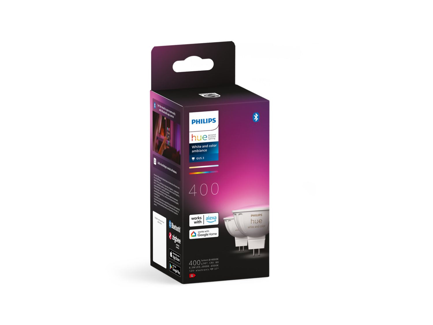 Philips Hue LED-Reflektor MR16 GU5.3 2er-Pack – 6,3 W dimmbar, 400 lm, 2000–6500 K, für Zigbee