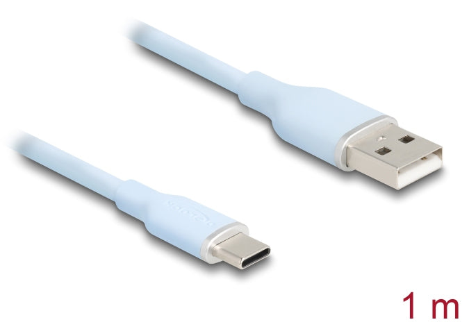 DeLOCK USB-A auf USB-C Kabel – USB 2.0 (480 Mbit/s) – 1 m – Silikon, Goldstecker – Blau