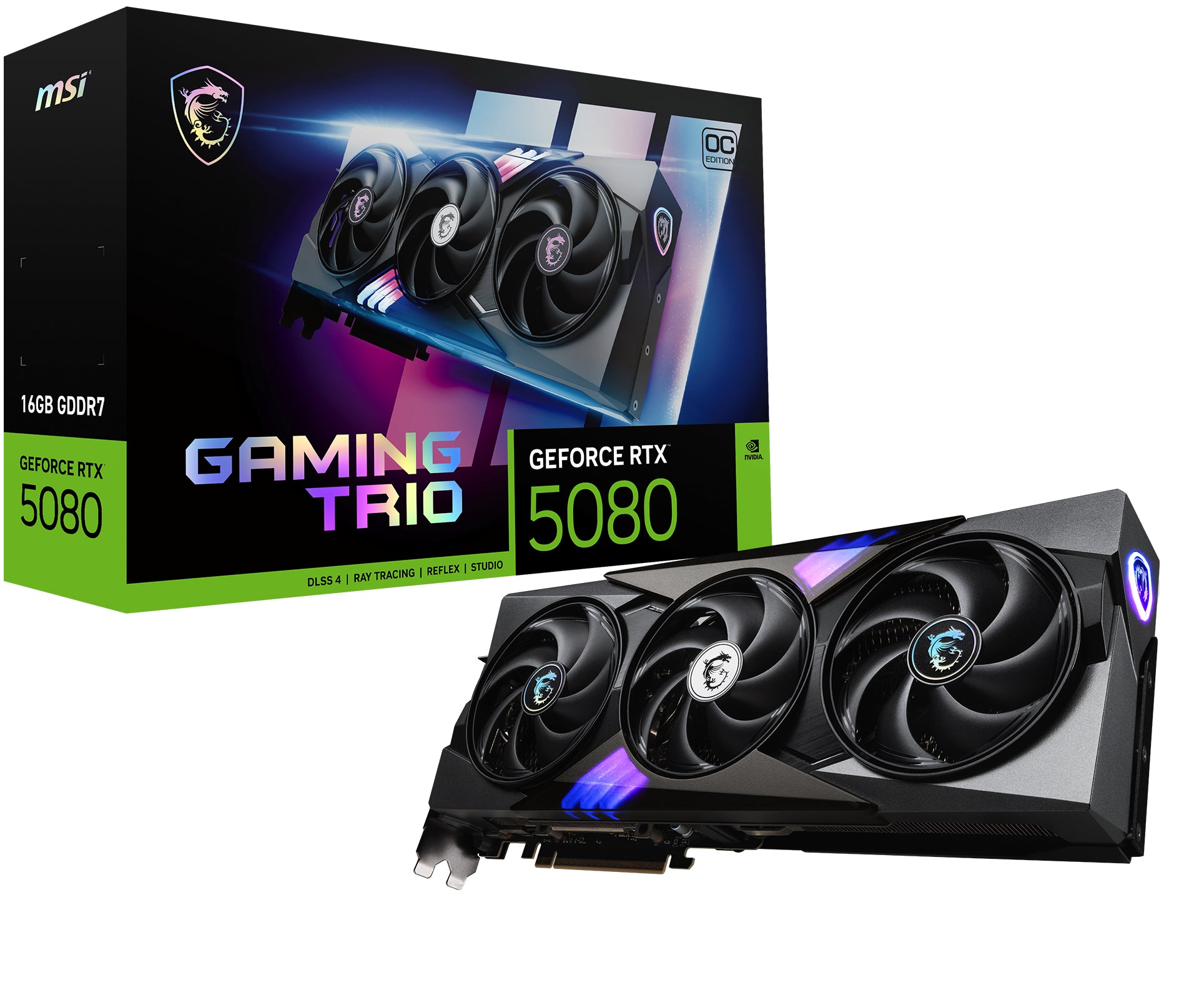MSI GeForce RTX 5080 GAMING TRIO OC 16G – PCIe Grafikkarte – 3×DisplayPort, 1×HDMI 2.1b, PCIe 5.0 x16