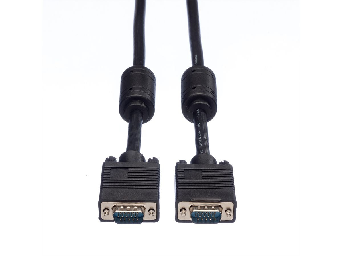 ROLINE SVGA-Kabel (HD15 M–M) – 20 m – Ferritkern, verriegelbar