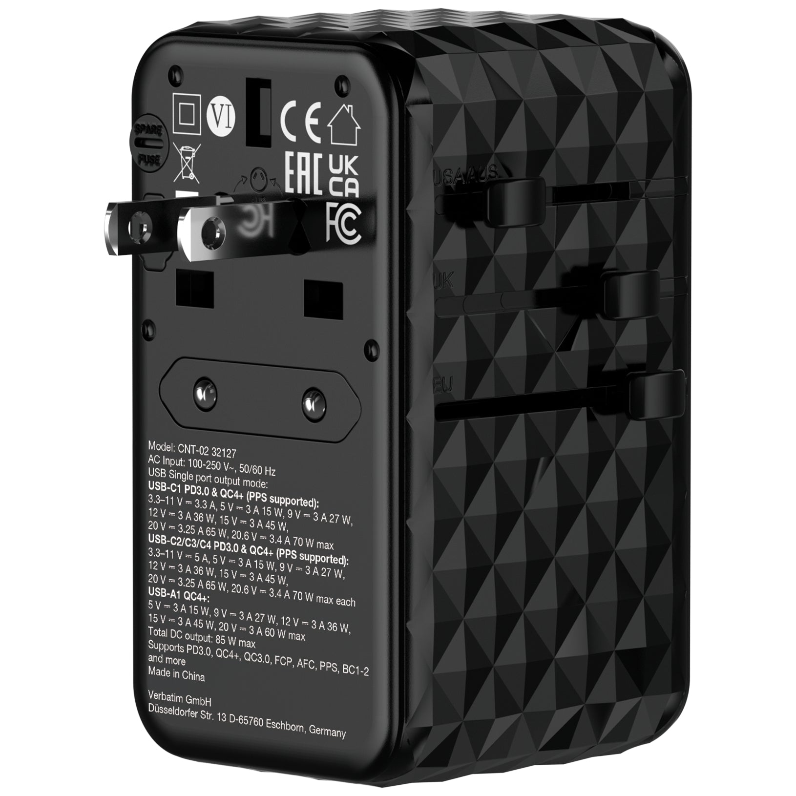 Verbatim Charge 'n' Travel Diamond Ladegerät – 85 W, mit einziehbarem Kabel