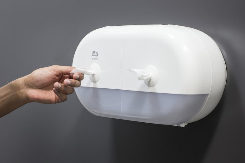 Tork SmartOne Twin Mini – Toilettenpapierspender – Kunststoff, Weiss, abschliessbar, 15,6 × 39,8 × 22,1 cm