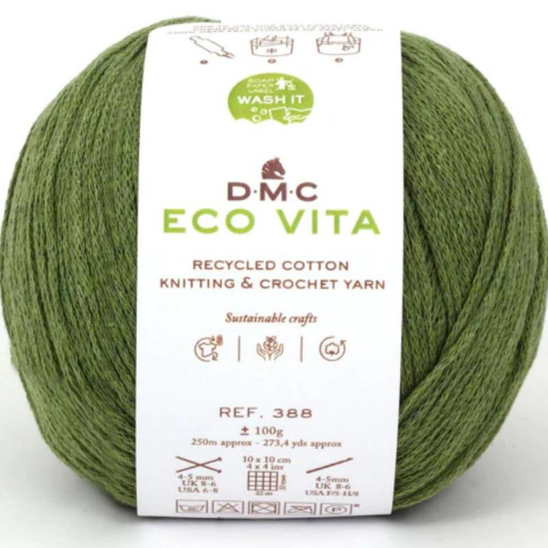 DMC Eco Vita Garn Grün – 100 g, 250 m, Nadel 4 mm, 100% Baumwolle, 1 Stk.