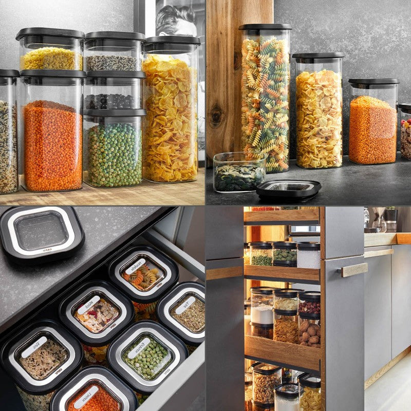GEFU PANTRY – Vorratsdose 400 ml, 11,5 × 11,5 × 22,1 cm, Silikon, transparent/schwarz