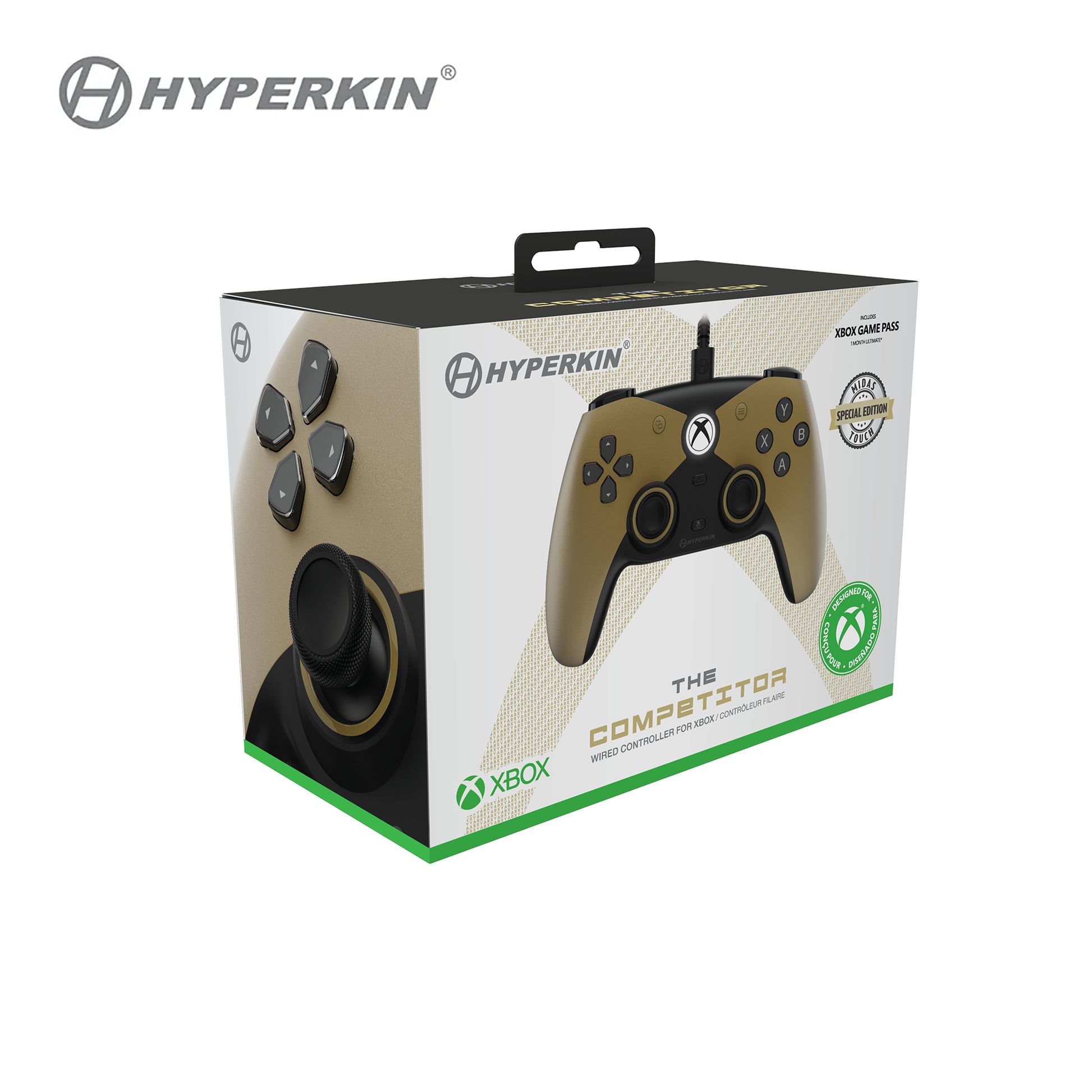 Hyperkin Competitor M01638-GD – Gamepad – Kabelgebunden (USB-C), Vibration, Gold, Schwarz
