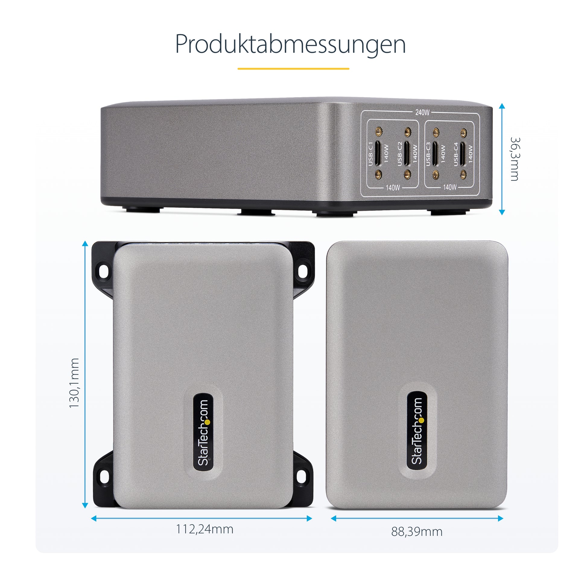 StarTech.com USB-Desktop-Ladegerät 240 W – USB-C×4 – PD 3.1, GaN, EU-Stecker (Typ C)