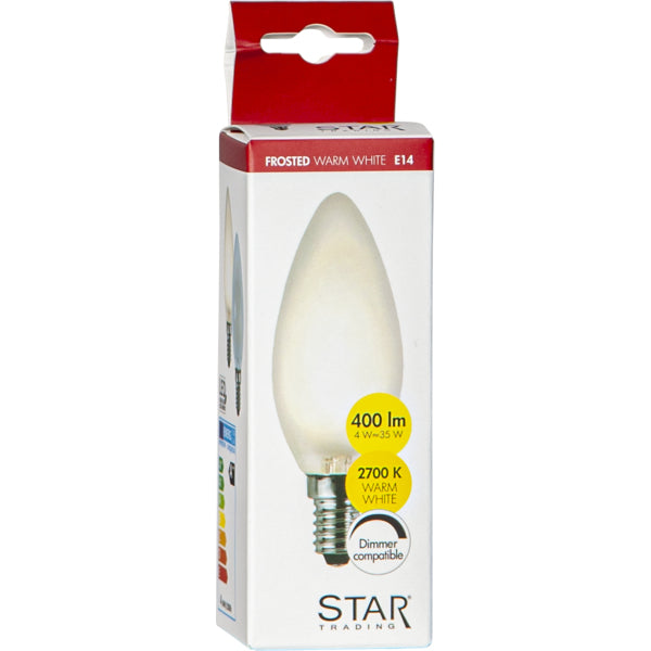 Star Trading Leuchtmittel E14 Kerzenform – Warmweiss 2700 K, 400 lm, 4 W – IP44 – 10 Stk., Transparent/Glas