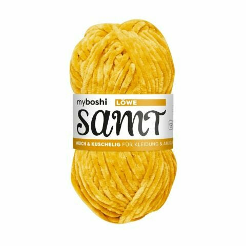 myBoshi Chenille Samt Garn Gelbgold – 100 g, 100 m, 100% Polyester, Nadelstärke 7 mm, 1 Stück