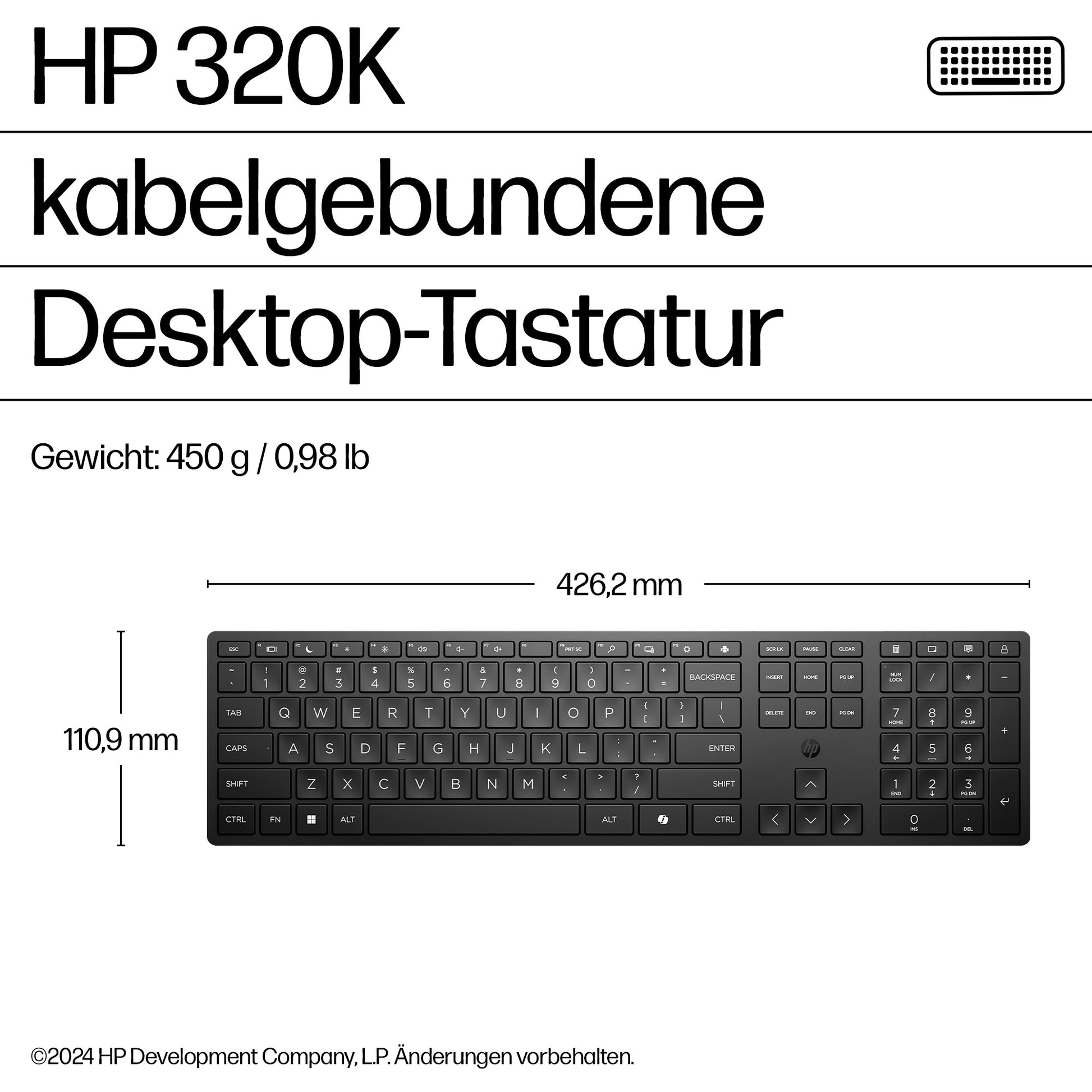 HP 320K Tastatur - kabelgebunden, USB - Schwarz