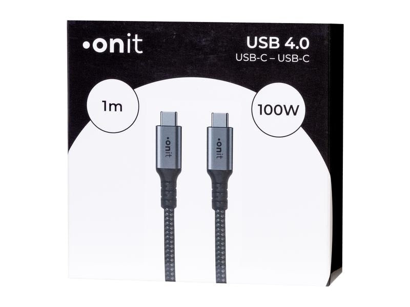 ONIT USB-C auf USB-C Kabel – USB4 40 Gbit/s – 1 m – PD 100 W – Geflochtener Textilmantel – Schwarz/Grau