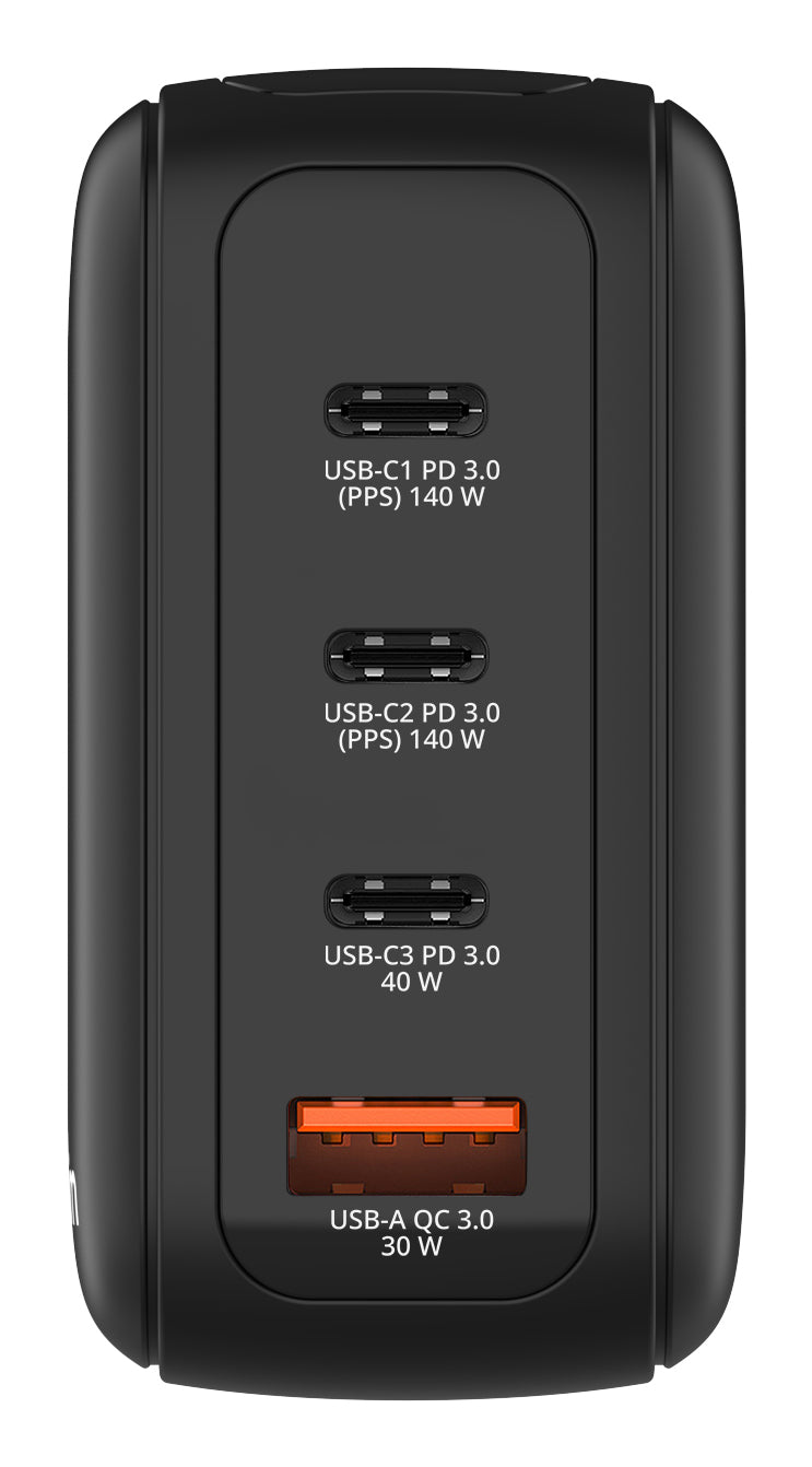 Verbatim 30240 USB-Desktop-Ladegerät 140 W – USB-C×3, USB-A×1 – PD 3.0, PPS, QC 3.0, GaN – EU/UK/US