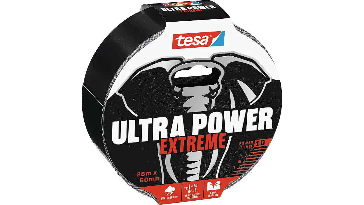 TESA Gewebeband/Gaffa – 50 mm × 25 m, schwarz, wetterfest, für Glas, Metall, PVC, 1 Stück